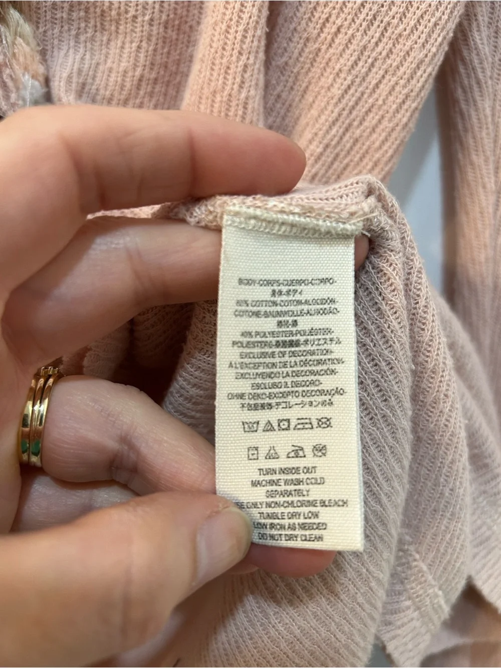 Free People Pink Thermal Henley Size S‎ Rainbow Embroidered Trim Boho Festival
